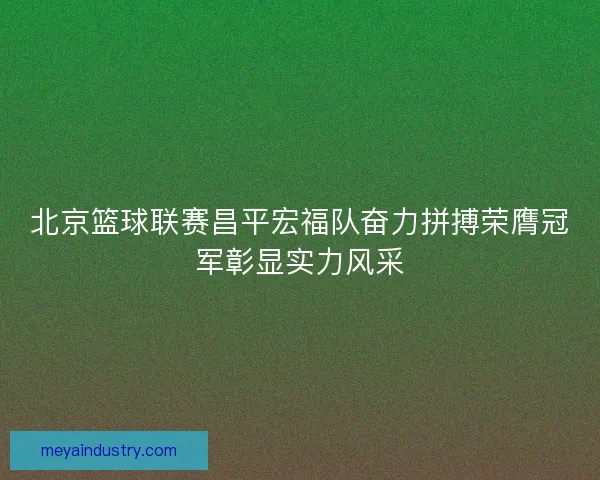 北京篮球联赛昌平宏福队奋力拼搏荣膺冠军彰显实力风采
