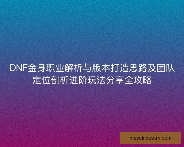 DNF金身职业解析与版本打造思路及团队定位剖析进阶玩法分享全攻略